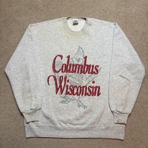 Vtg 90s Columbus Wisconsin Sweatshirt Mens XL Gray Mascot Crewneck Gopher Sport